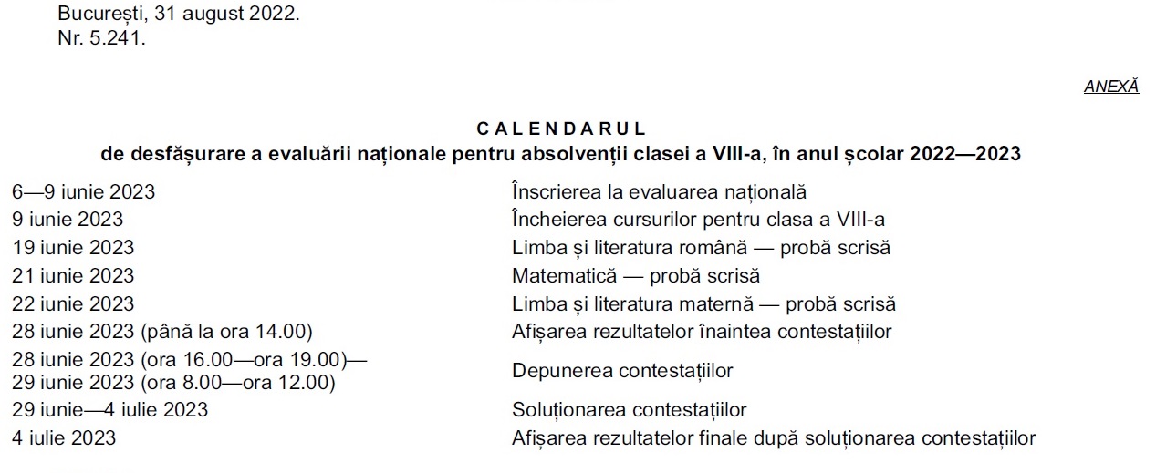 EVNAT 5241 SESIUNE 2023 calendar